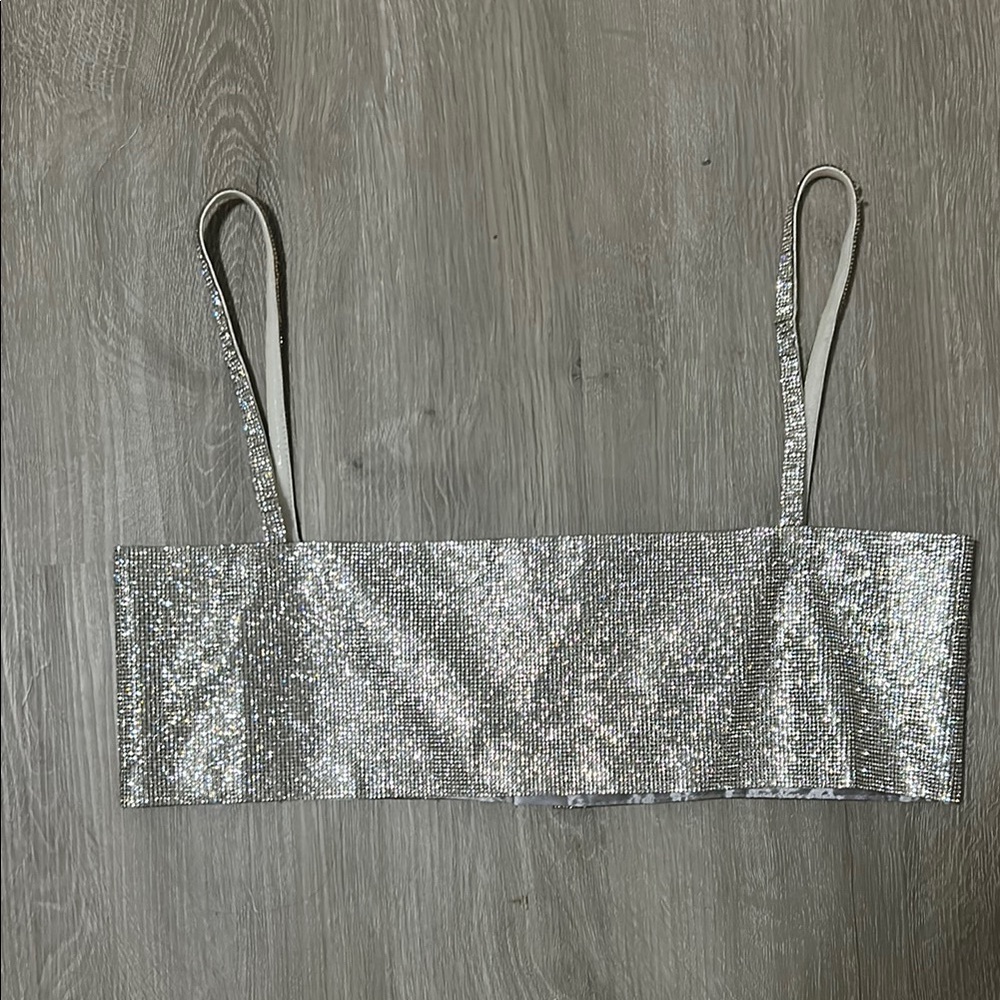 White Fox Boutique Silver Sequin Crop Camisole